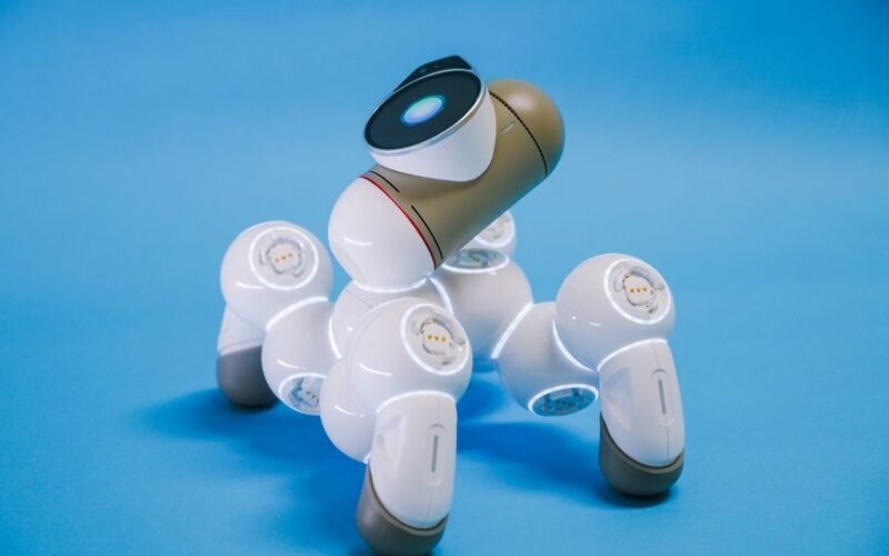 Close-up of an advanced robotic dog showcasing futuristic technology.